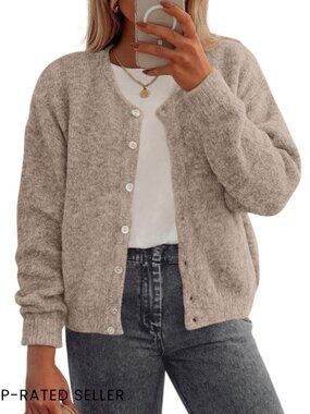 Lightweight Loose Knit Cardigan Crewneck Button Down Fall Sweater Chic